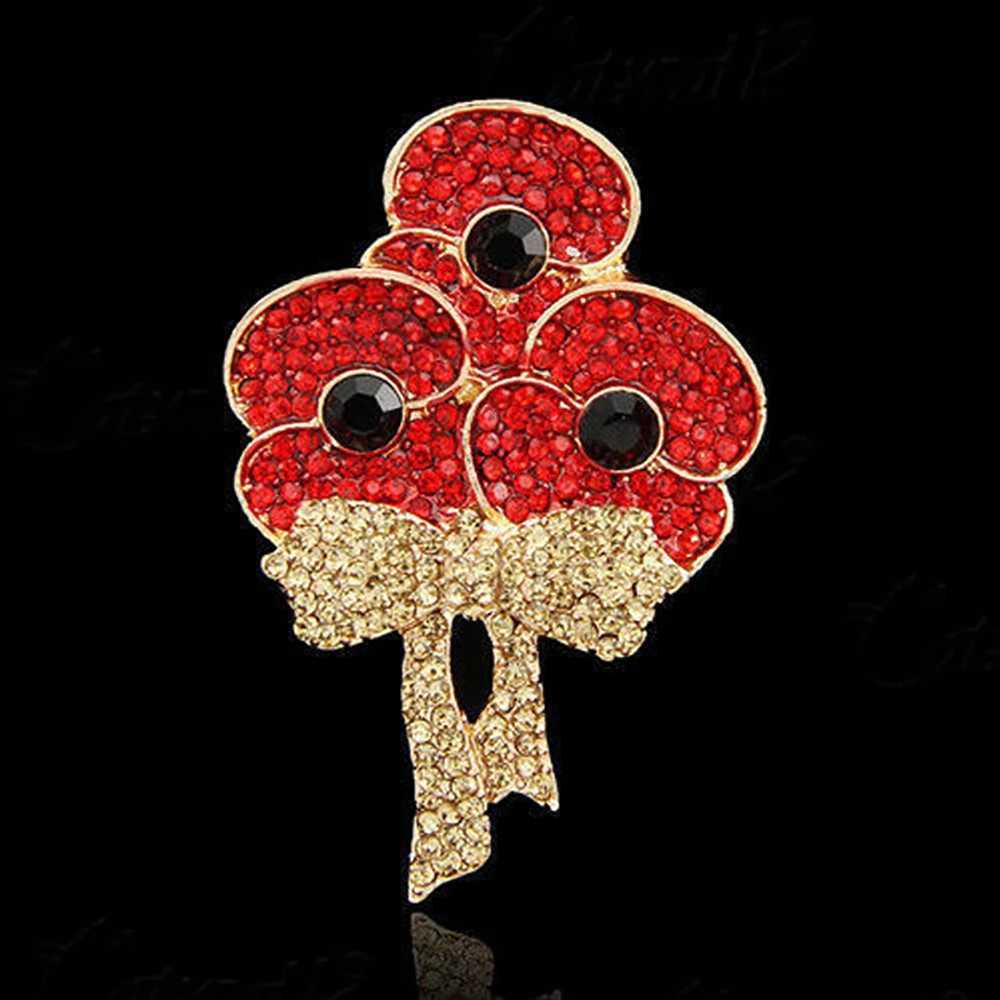 Vintage crystal sparkling rhinestone brooch red poppy flower brooch womens party jewelry gifts clothing accessories W240815