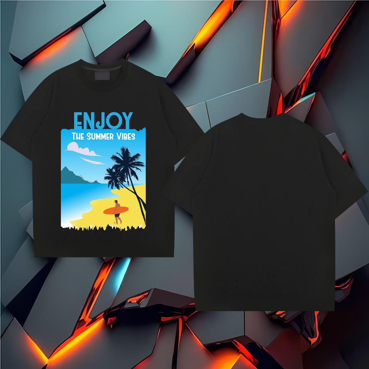 High Quality beach 230g 100% Cotton Mens Tshirts Beach Breathable Crew Neck Mens T Shirts 2024 DIY Asian Size Wear