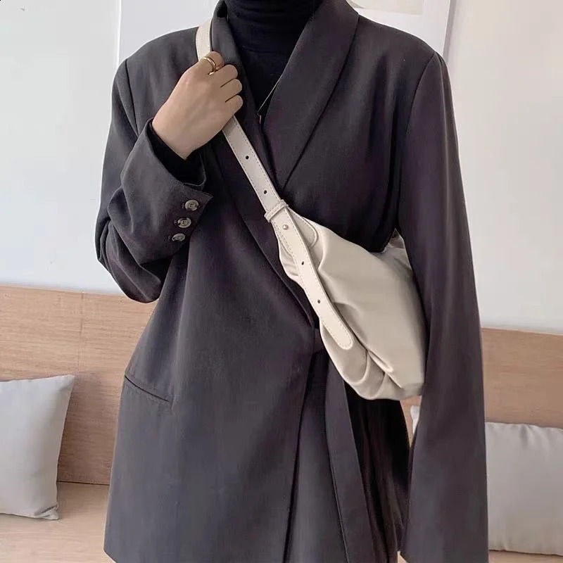 Trendy Pleated Shoulder Bag for Women Soft PU Leather Crossbody Dumpling Fashion Tote Cloud Hobo Bolsas 240820ZYl