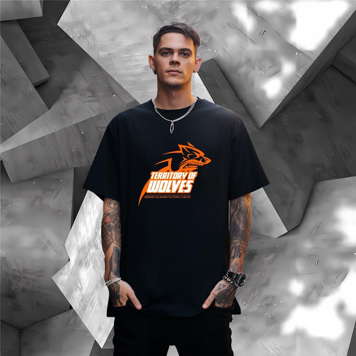 Soft T-Shirts wolf Breathable Crew Neck Street Anime Print 230g 100% Cotton Men Clothes T-Shirt 2024 New Tops
