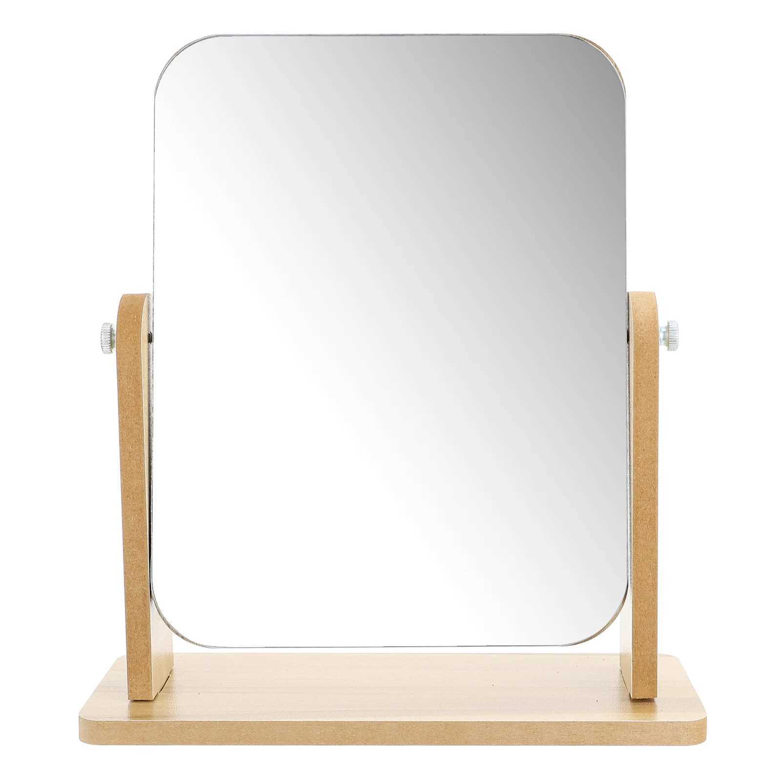 Desktop Vanity Mirror Swivel Square Natural Home Makeup with Stand Glass Wood Travel Dresser Y240819