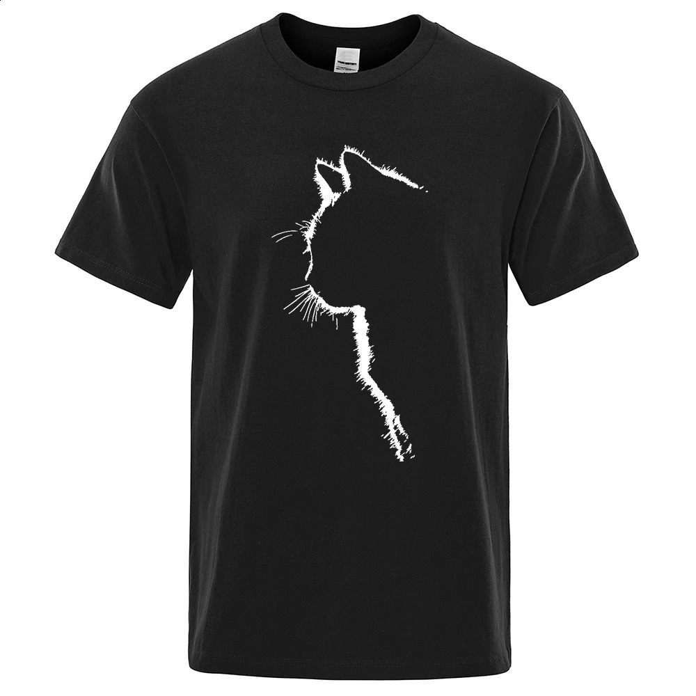 Cotton Tshirts for Men Funny Printed Cool Cat Animal T Shirts Oversized Loose Short Sleeve Tshirt Male Hip Hop Streetwear 240820