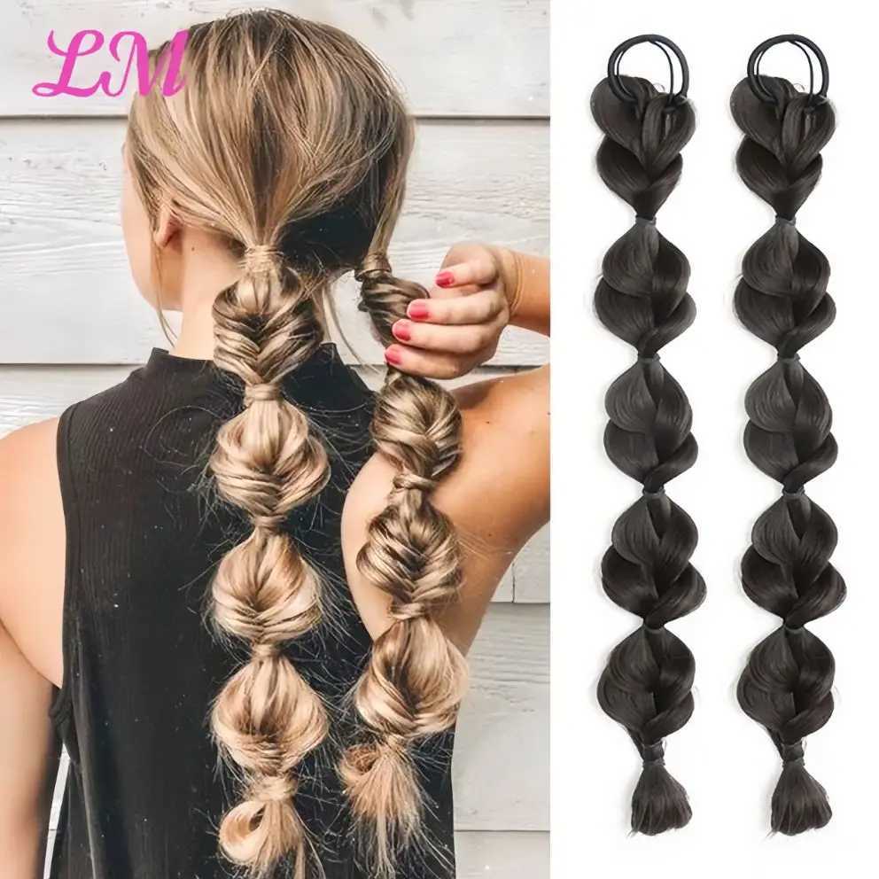 LM Synthetic Bubble Twisted Ponytail High Elasticity Wig Female Hair Side Natural Lantern Braid Black House Tail Hair W240817