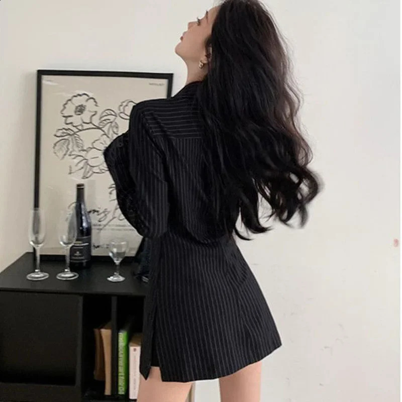 Deeptown retro Blouses black striped Tunic shirt long sleeved womens fashionable office ladies old style fashionable elegant 240820