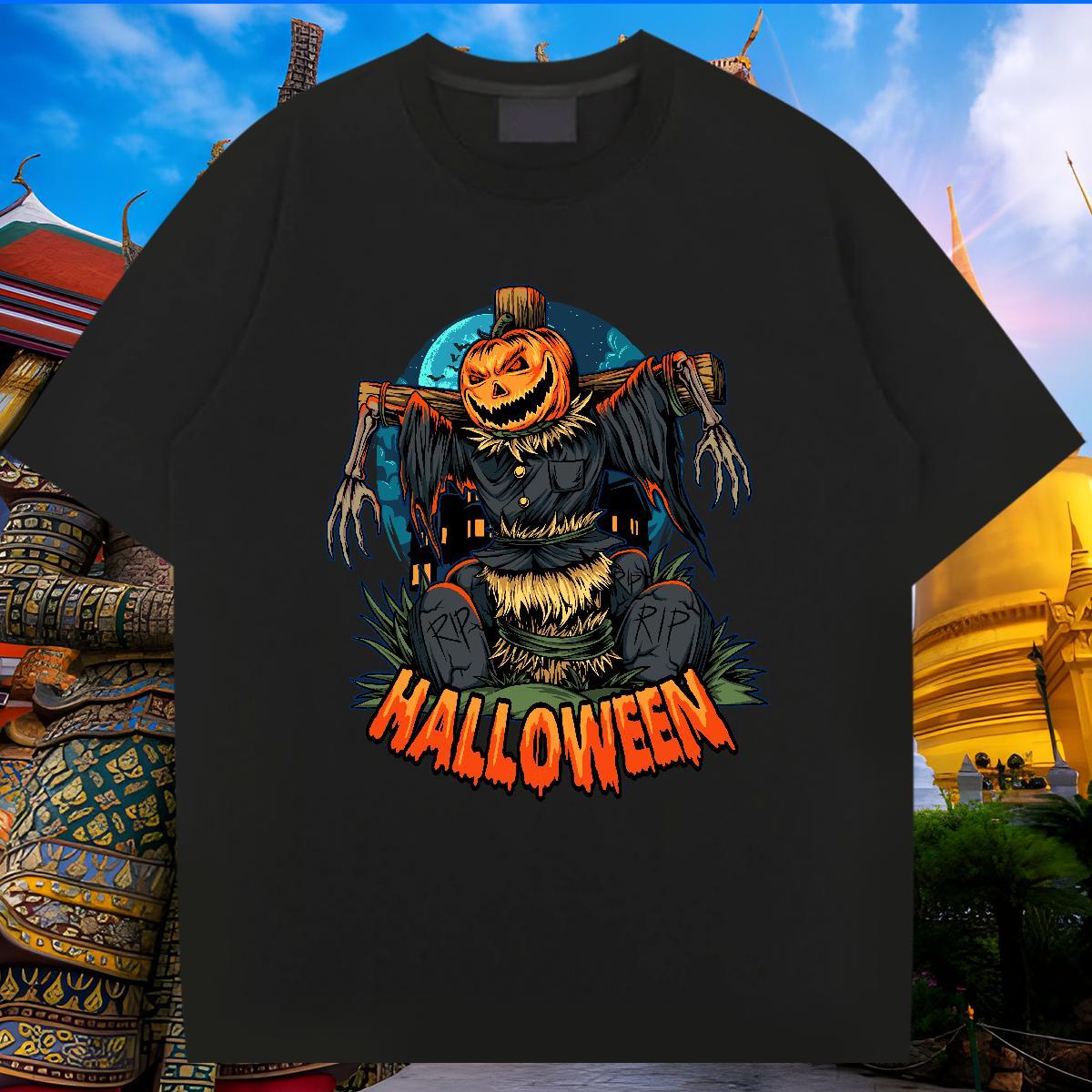 Loose T Shirts Men pumpkin O Neck Short Sleeves Casual Anime Print 100% Cotton 230g Men Tees Wholesale Clothes
