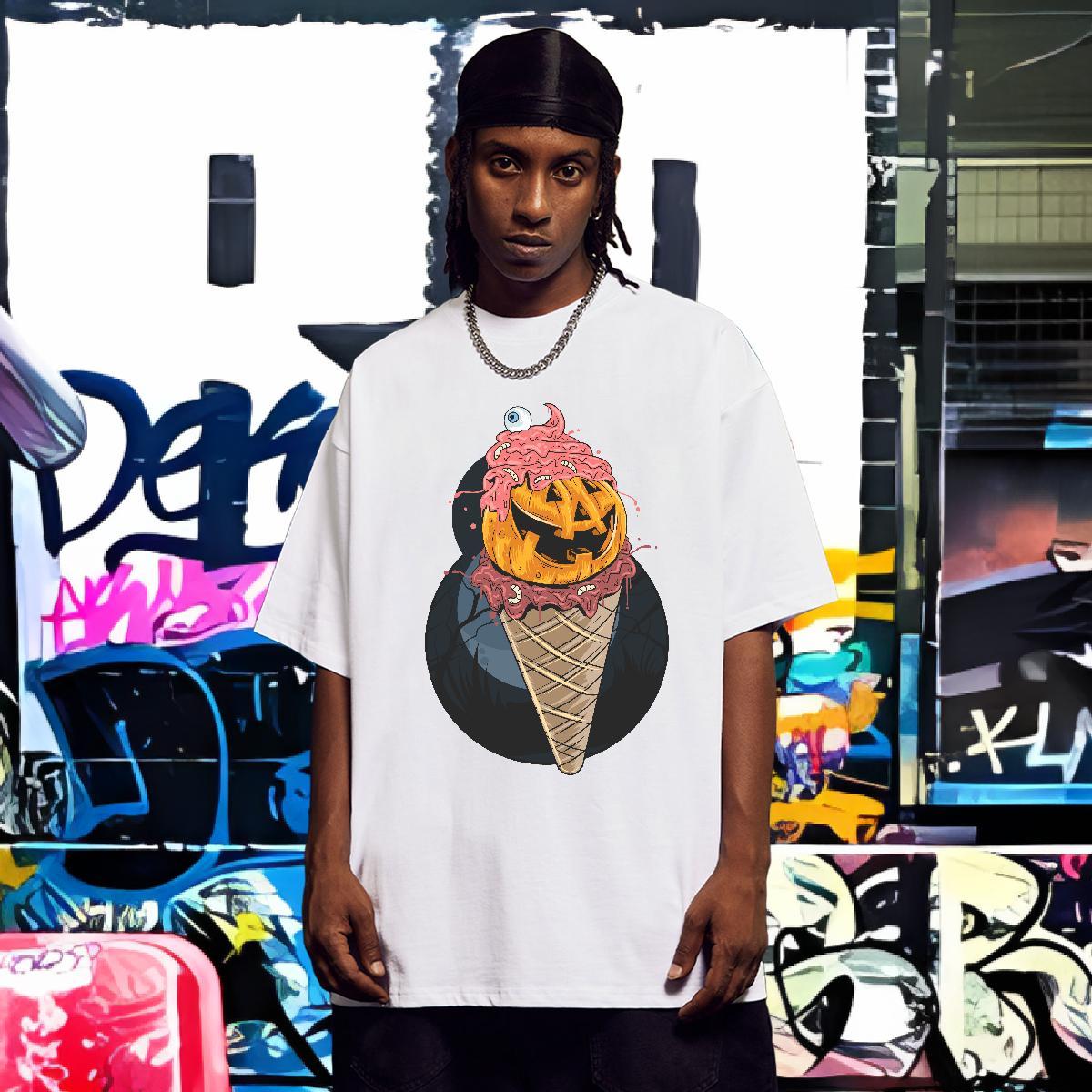 Popular Mens T Shirts pumpkin Breathable Crew Neck Hip Hop DIY Printed 100% Cotton 230g Men Tshirts Casual New Clothings