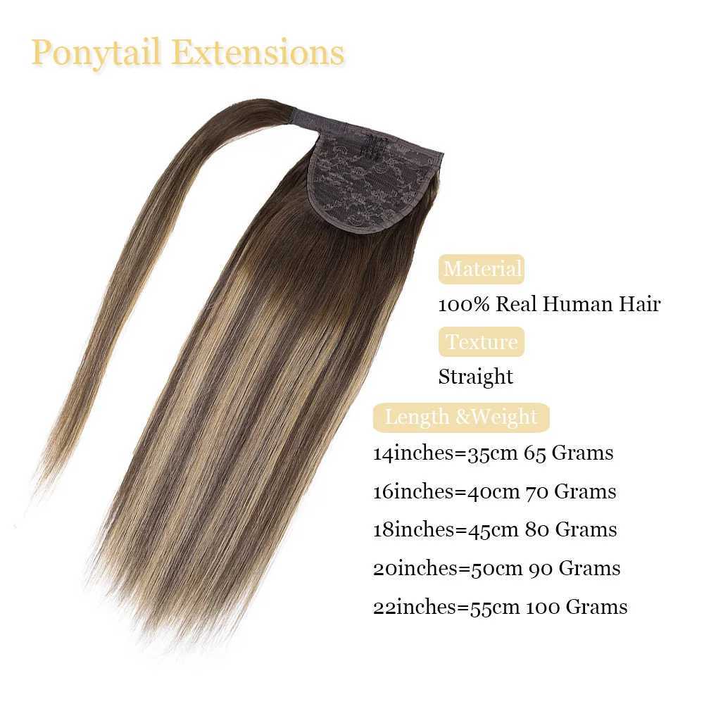 Clip style ponytail wrapped around a ponytail extending straight hair ponytail extension with magic paste W240817