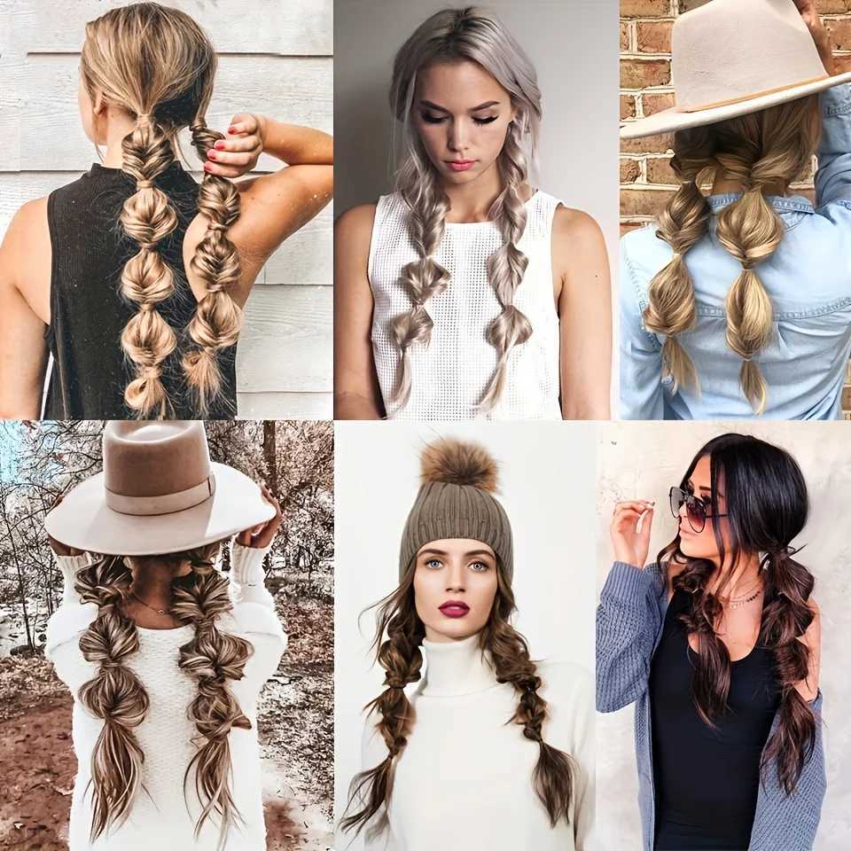 OLACARE Synthetic Bubble Twisted Ponytail High Elasticity Wig Female Hair Side Natural Lantern Braid Black House Tail Hair W240817