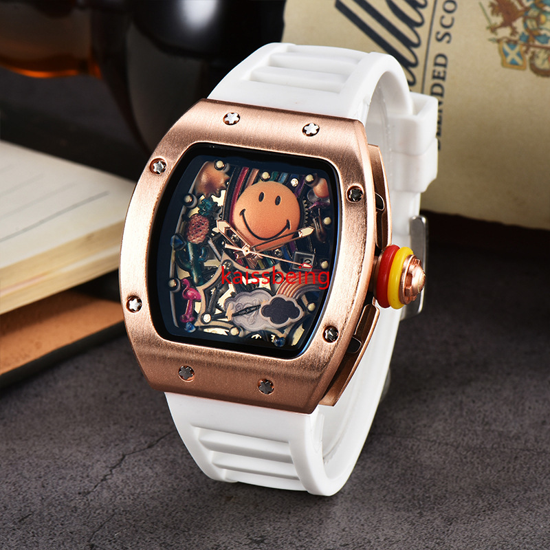 2024 Factory direct three-dimensional embossed luminous cool smiley face transparent men's quartz watch