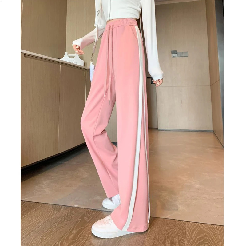 Women Trendy Casual Streetwear Harajuku Y2K Wide Leg Pants Korean Striped Pockets Straight Sweatpants High Waist Pantalones Z260314