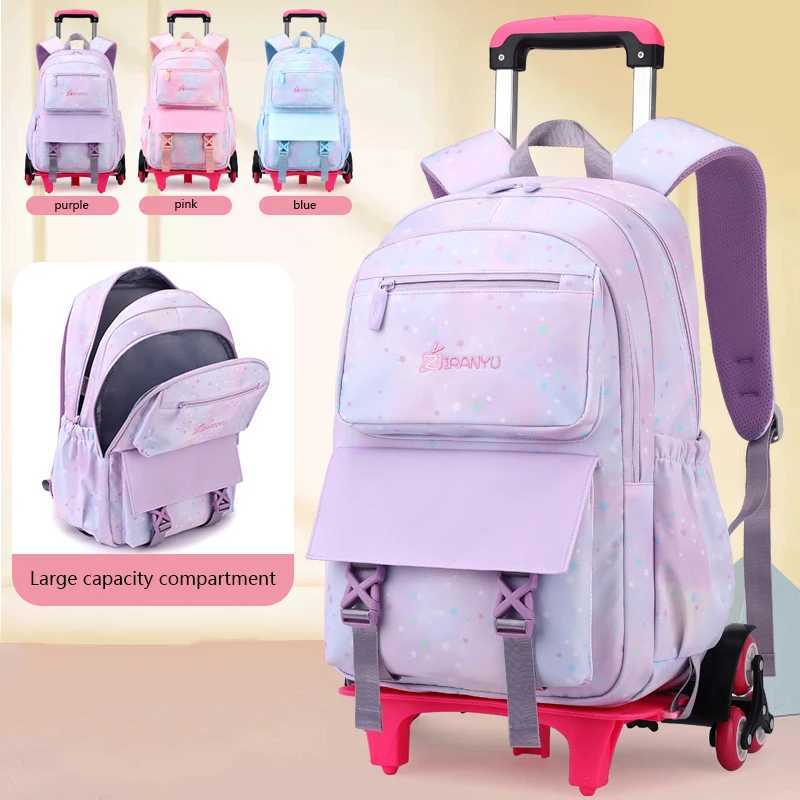 Girls Wheeled backpack Kids Trolley School Bag Children School Backpacks with Wheels School Bags For Students Rolling Backpack Y240820