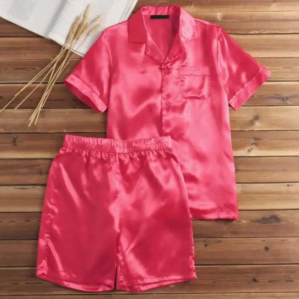 2-piece/set mens sleepwear set short sleeved loose sleep elastic waist shorts silk mens sleepwear setW240719