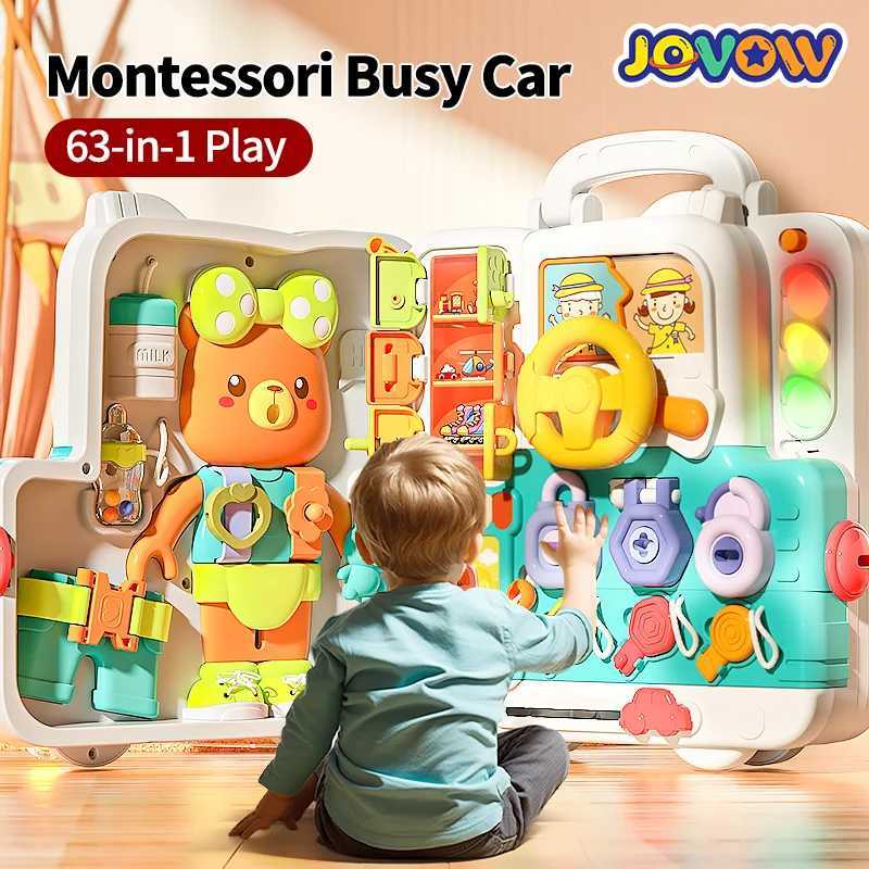 Jovow Busy Board Montessori Sensory Toys for Toddlers Refined Puzzle House Light Music Car Travel Activities Early Education Toy Y240820