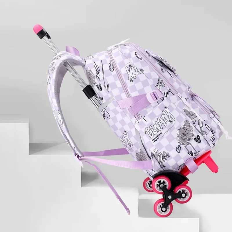 Childrens Backpack School Girl Wheel School Trolley Bag Wheels Kids Travel Luggage Trolley Bags School Backpack with Wheels Y240820