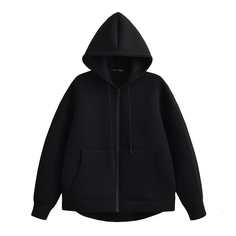 UETEEY TRAF Hoodie Black Zipper Y2K Graphic Zip up Overfit High Neck Sweatshirt Womens All Grey Harajuku Coat 240819