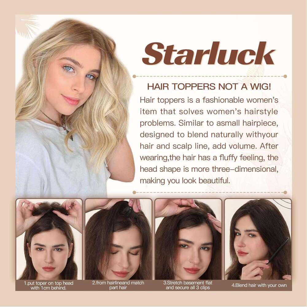 Blonde Brown Ombre 100% Remy Human Hair Topper Hairpieces For Women 150% Density Silk Base 3Clip In Toppers 12Inch