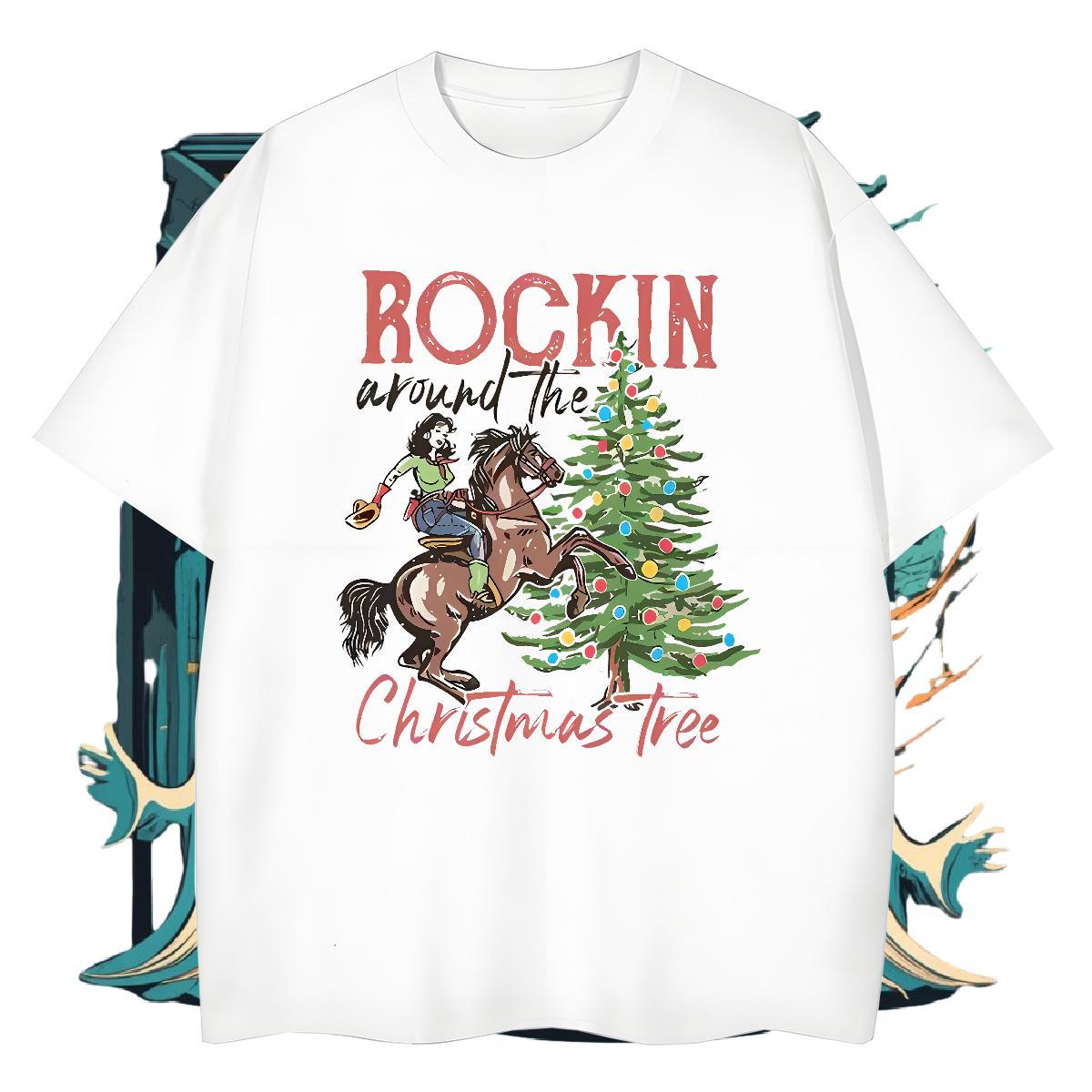 DIY Christmas tree Tshirts 230g Pure Cotton Men T Shirts Custom Cartoon High Street Hip Hop Breathable Short Sleeve High Quality Tops Shirt