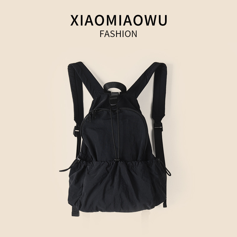 Summer new college style solid color backpack with large capacity and high-end feel, nylon drawstring one backpack, multi-purpose
