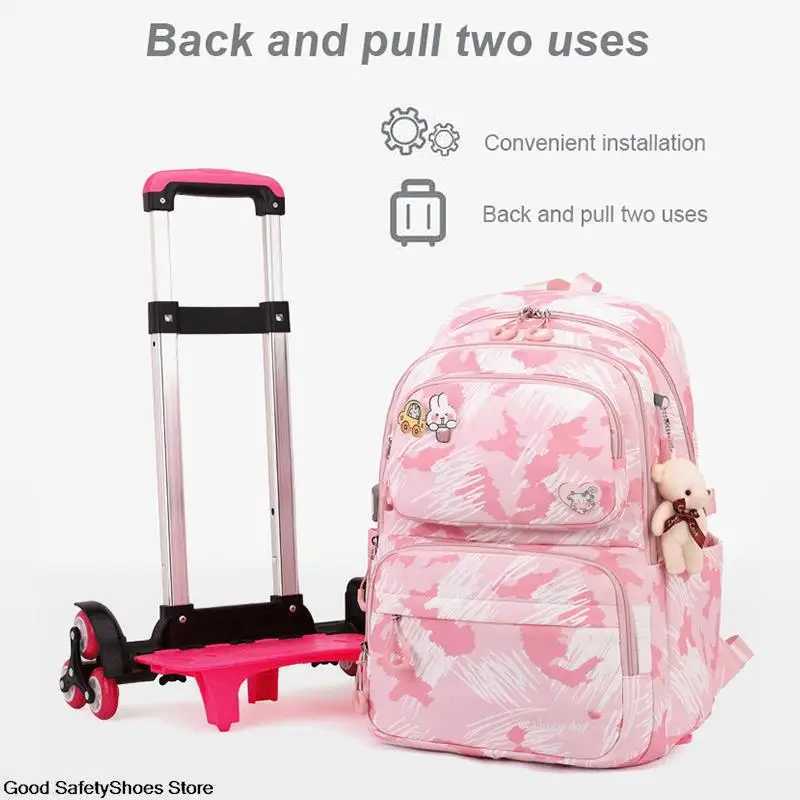 School Trolley Bag For Girls Kids School Bookbags Rolling Wheeled School Backpack Removable Children School Bags For Girls Y240820