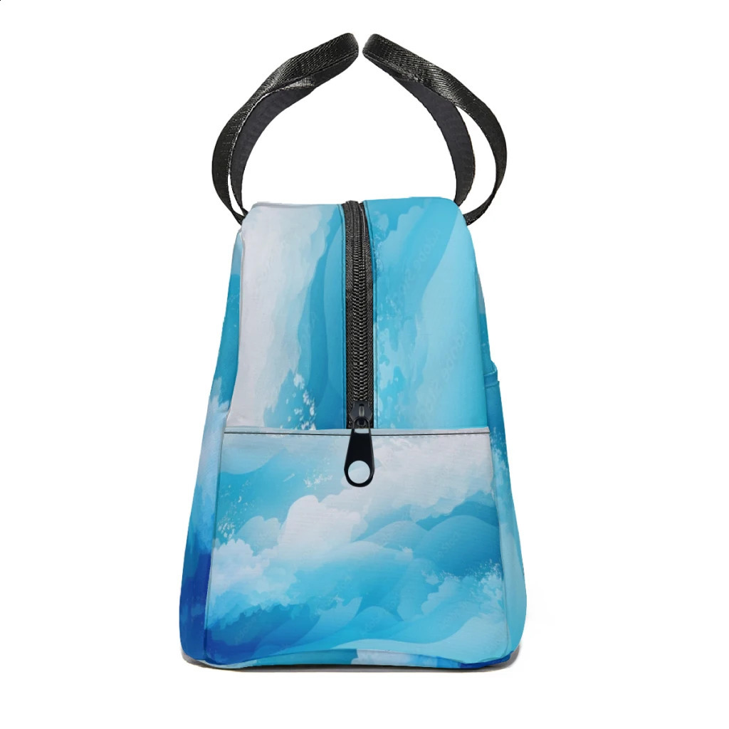 Cool Bule Printing Lunch Bag for School Waterproof Picnic Thermal Cooler Insulated Lunch Box Women Tote Bags 240819