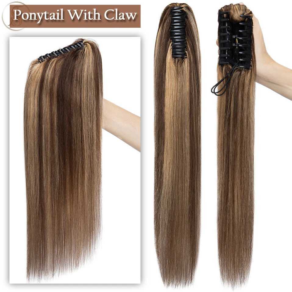 TESS 22 inch claw ponytail human hair clip in ponytail extension thick fake ponytail female hair natural black blonde W240817