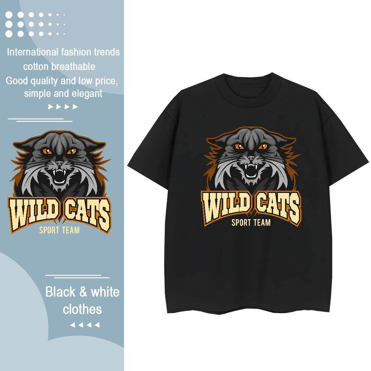 Brand Men T Shirts wild cat O-Neck Short Sleeve Casual Beach Oversized 4XL 100% Cotton 230g Men Clothes T-Shirt Fashion New Tshirts