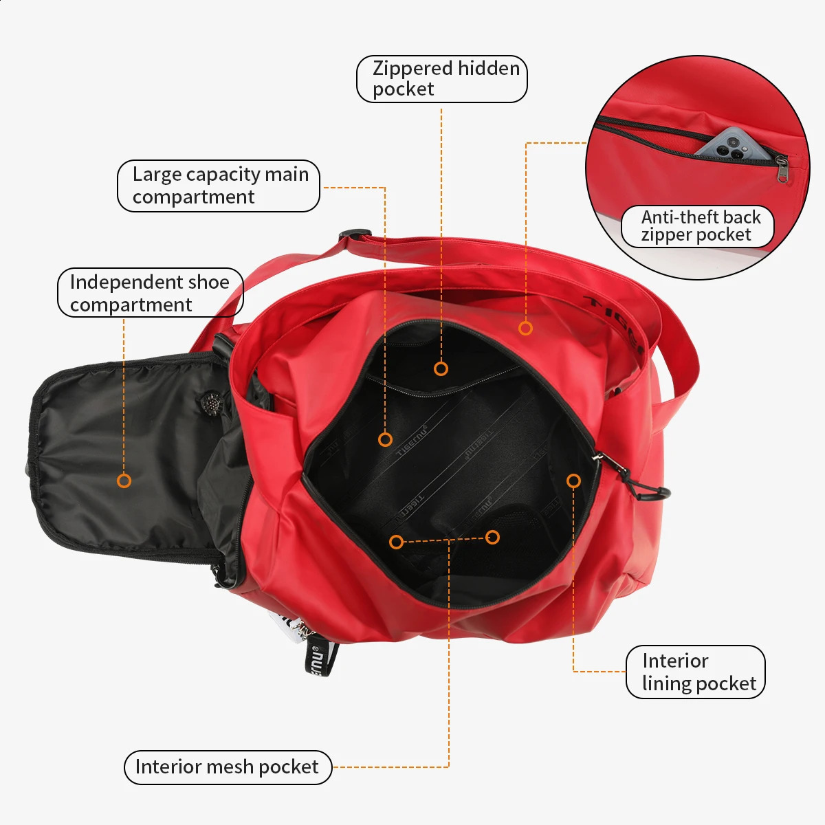 Tigernu Sports Gym Bag FemaleTravel Duffel HandBags Fitness Bag With Shoes Compartment for Women Light Weight S Trip Bag 240819