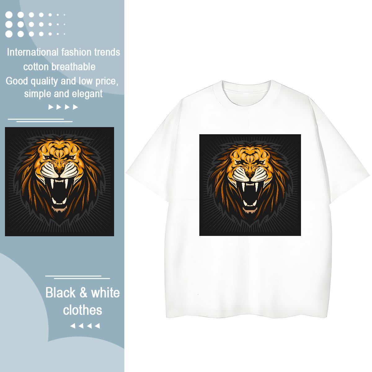 Free Shipping Mens T Shirts lion Round Neck Short Sleeve High Street Hip Hop Skull 230g Cotton Mens Tshirts Wholesale Tees
