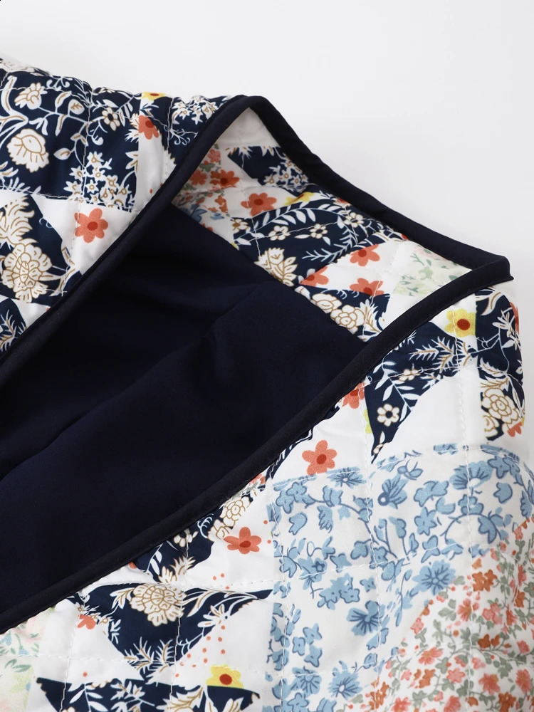 Vintage Long Sleeves Jacket For Women Autumn Cotton Loose Open Warm Printed Geometry Elegant Chic Detachable High Streetwear 240819