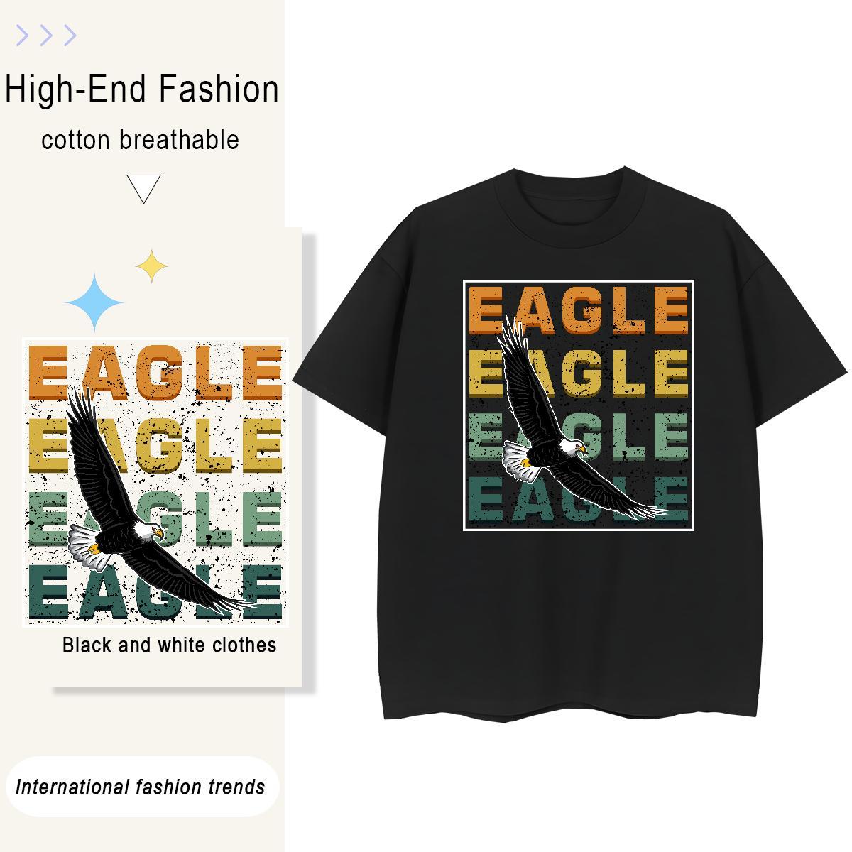 Fashion Casual Men Tops Tees eagle Daily Wear 230g 100% Cotton Polos Breathable Crew Neck Brand T-Shirts for Men Anime Print