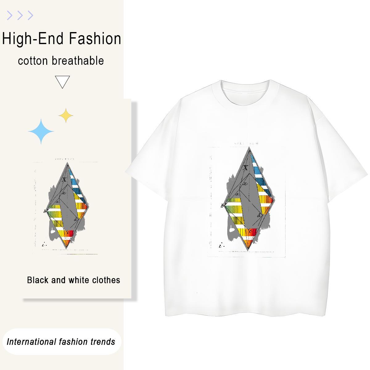 High Quality math 230g Pure Cotton Mens Tshirts High Street Hip Hop Short Sleeve O-Neck Man T Shirts Designer DIY Logo Oversized Tees