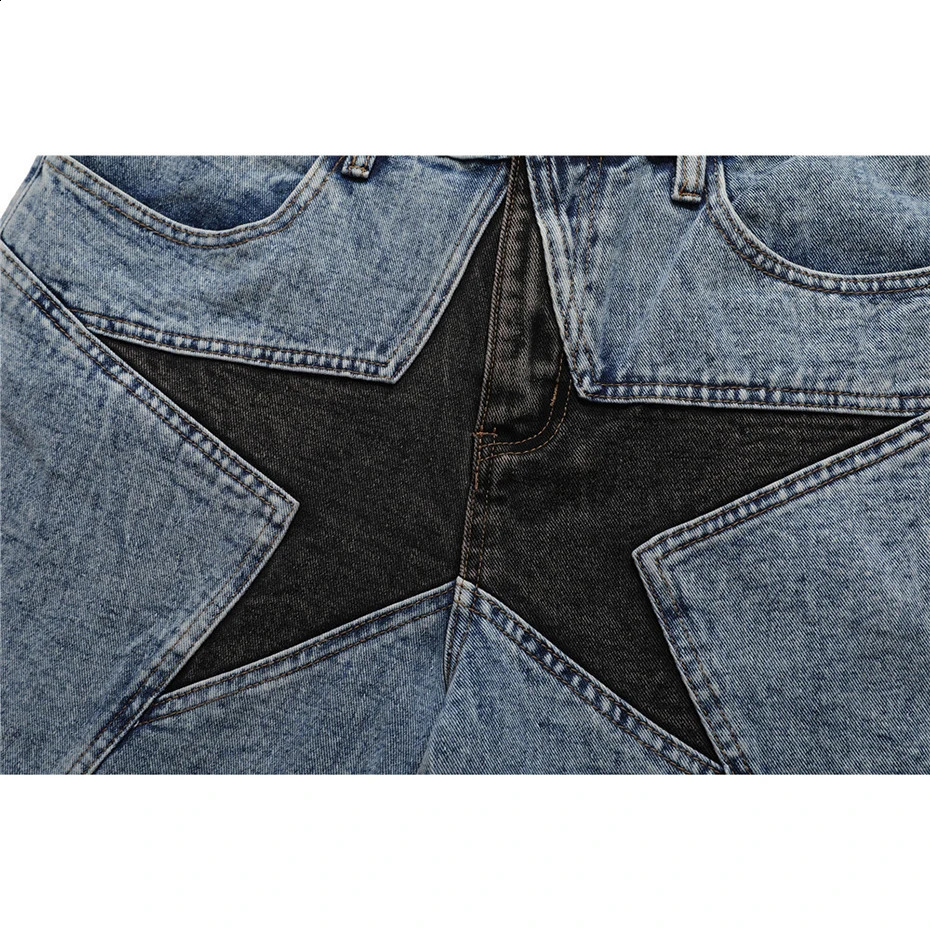 Streetwear Harajuku denim shorts mens patch workwear oversized hiphop blue jeans summer casual loose 240819