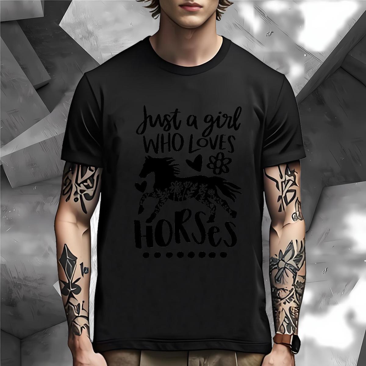 Unisex T-Shirts for Men horse Round Neck Short Sleeve Spring Summer Black White 100% Cotton 230g Mens Tshirts Classic Casual Tops Tees