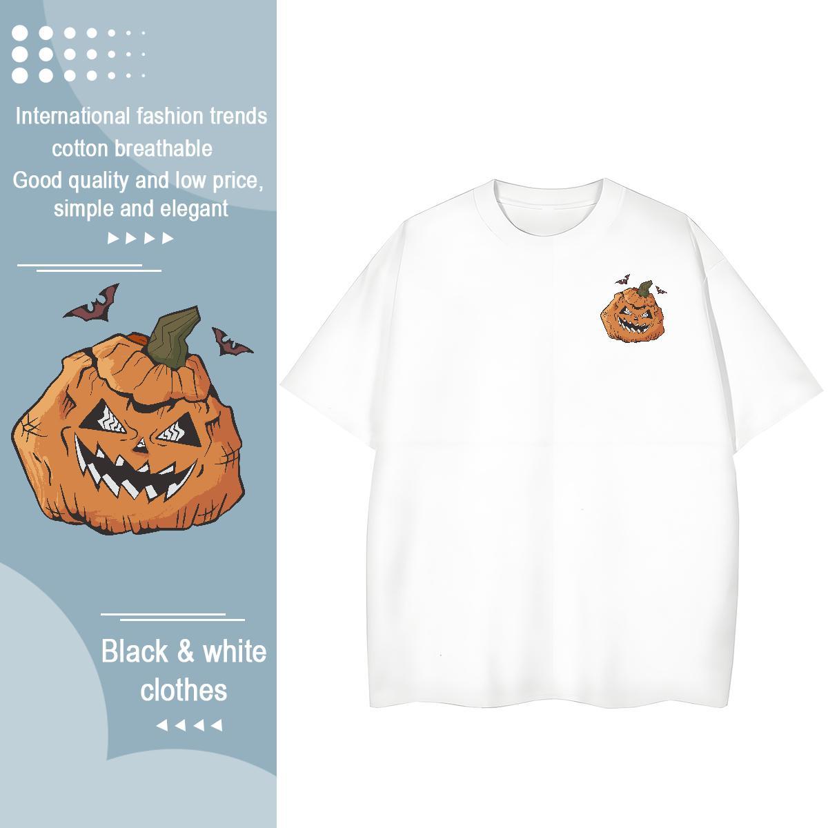 Casual New Men Tops Tees pumpkin Home Outdoor 100% Cotton 230g Tops Shirt Breathable Soft Loose T-Shirts for Men DIY Anime
