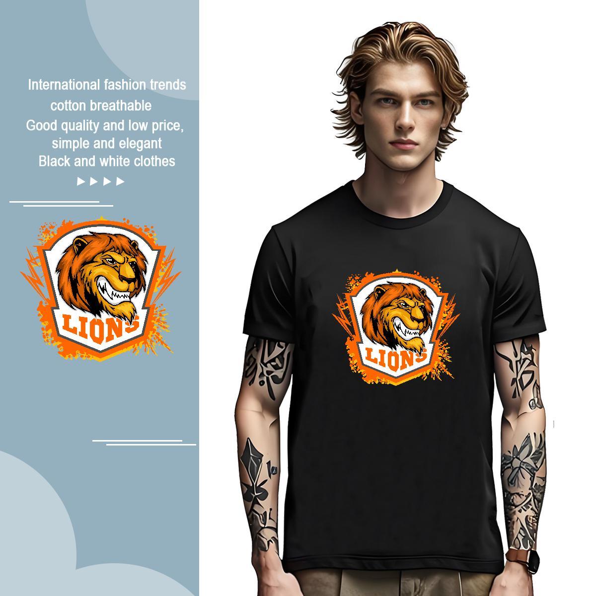 Popular Man T Shirts lion Short Sleeve Soft Casual DIY Logo Oversized 100% Cotton 230g Tshirt for Man Woman Classic Casual Tshirts