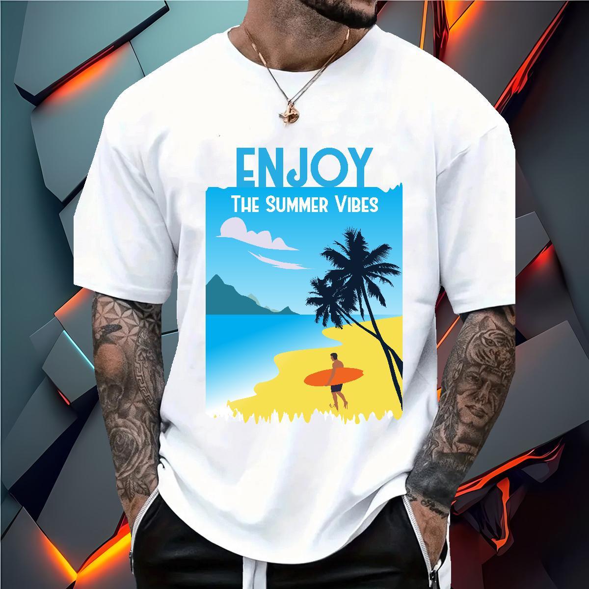 High Quality beach 230g 100% Cotton Mens Tshirts Beach Breathable Crew Neck Mens T Shirts 2024 DIY Asian Size Wear