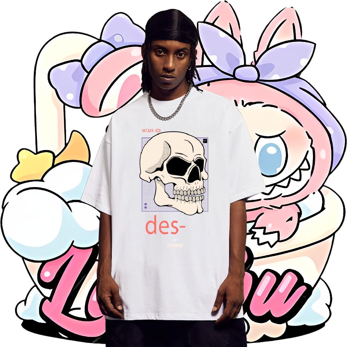 High Quality Men Tops Tees Street Casual 230g 100% Cotton Custom Anime O Neck Short Sleeves skull Mens T Shirts Wholesale Tops Shirt