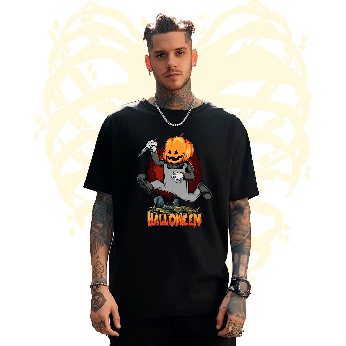 Loose T Shirts Men pumpkin Breathable Daily Outfit Black Oversized 230g Pure Cotton Tshirts Fashion Casual Tees