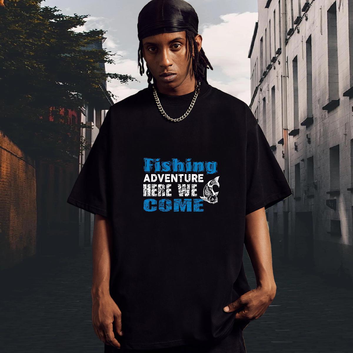 TOP Quality Men Tees Summer Casual 100% Cotton 230g Oversized Round Neck Short Sleeve Fishing T Shirts Men Designer Tshirts