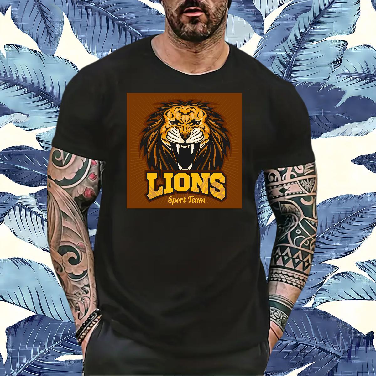Comfortable T Shirt For Man lion Breathable Soft Home Outdoor Cartoon Printing L-4XL 100% Cotton 230g Tshirts Brand Tees Shirts