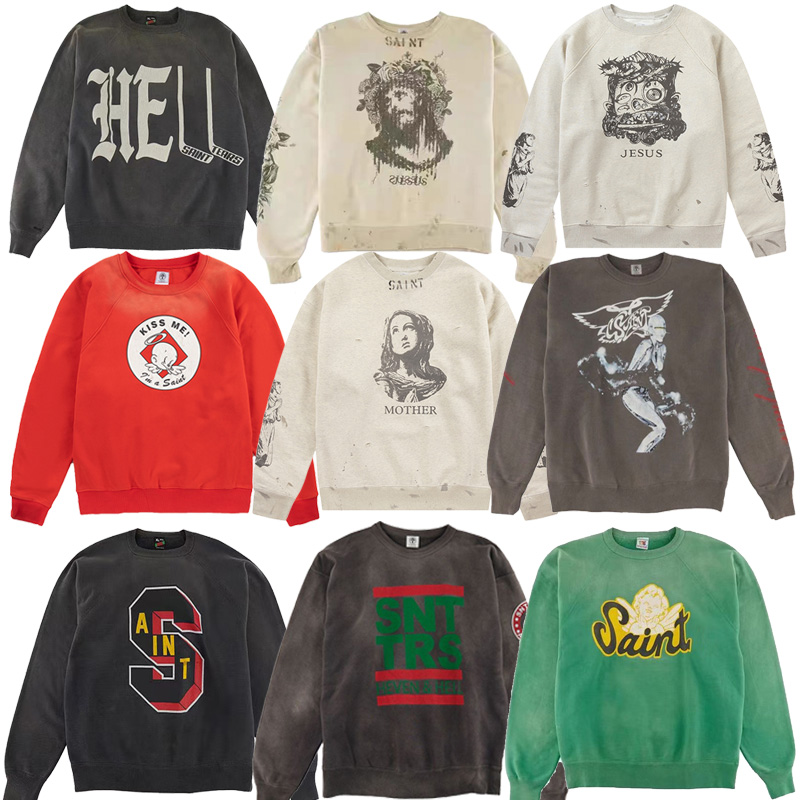 Hoodie Saint Michael American retro portrait destruction pullover casual spring autumn winter windbreaker Needles jacket tide brand men and women sport coat
