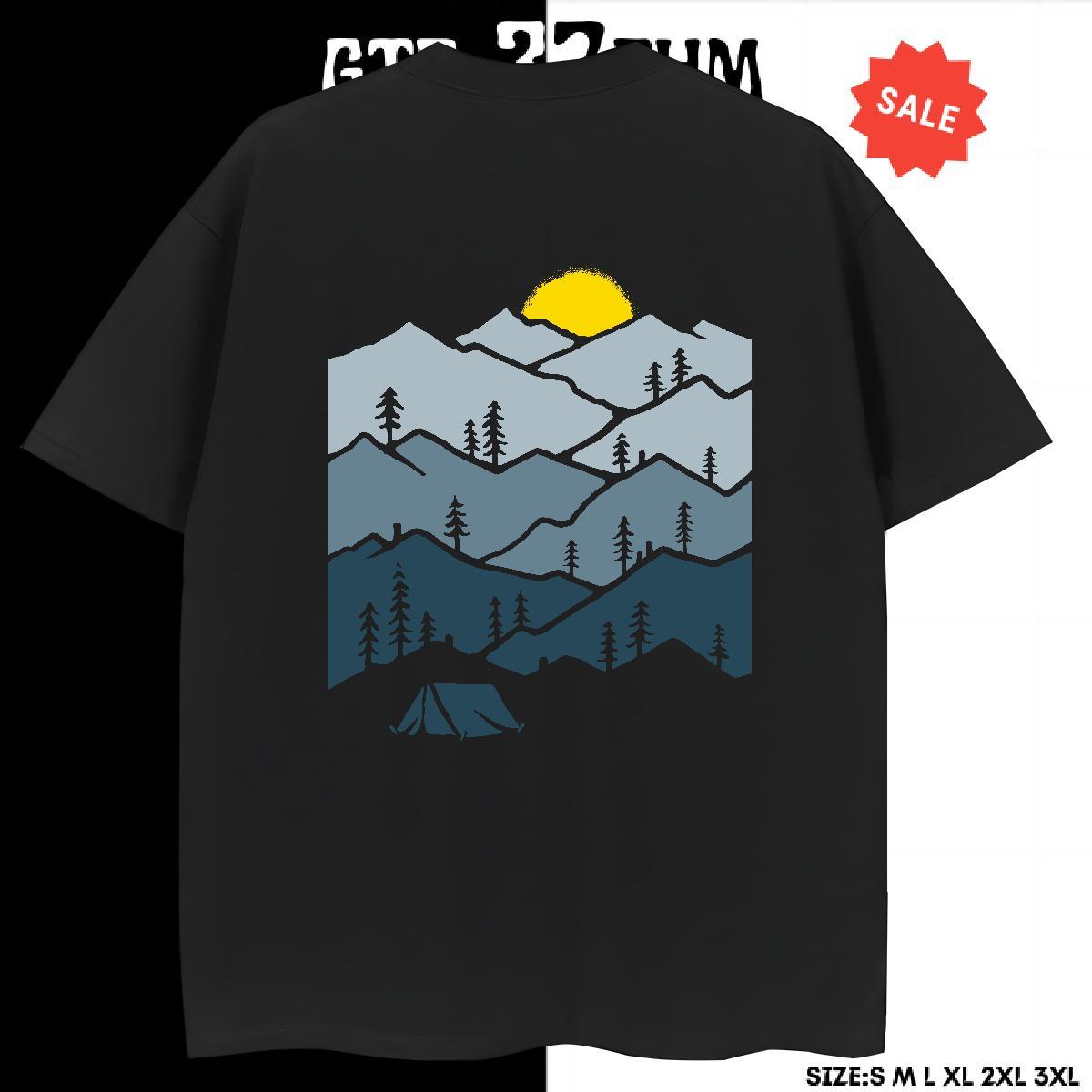 Comfortable Tshirts Sports Casual 230g Pure Cotton Cartoon Printing L-4XL O-Neck Short Sleeve mountains Men T Shirts Classic Casual Clothes