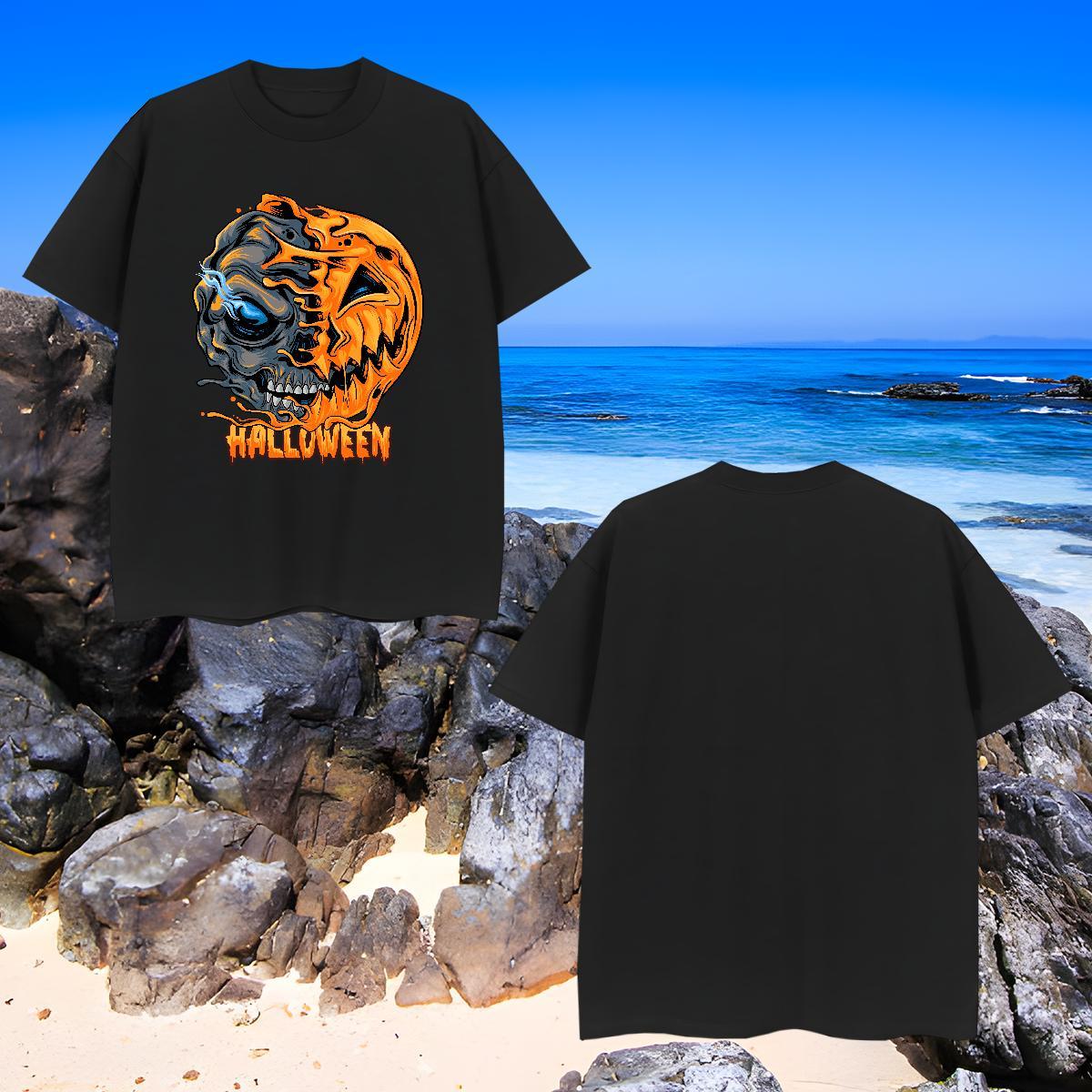 High Quality Mens T Shirts pumpkin Crew Neck Hip Hop Custom Printing 100% Cotton 230g Men Tops Tees Free Shipping Tshirts
