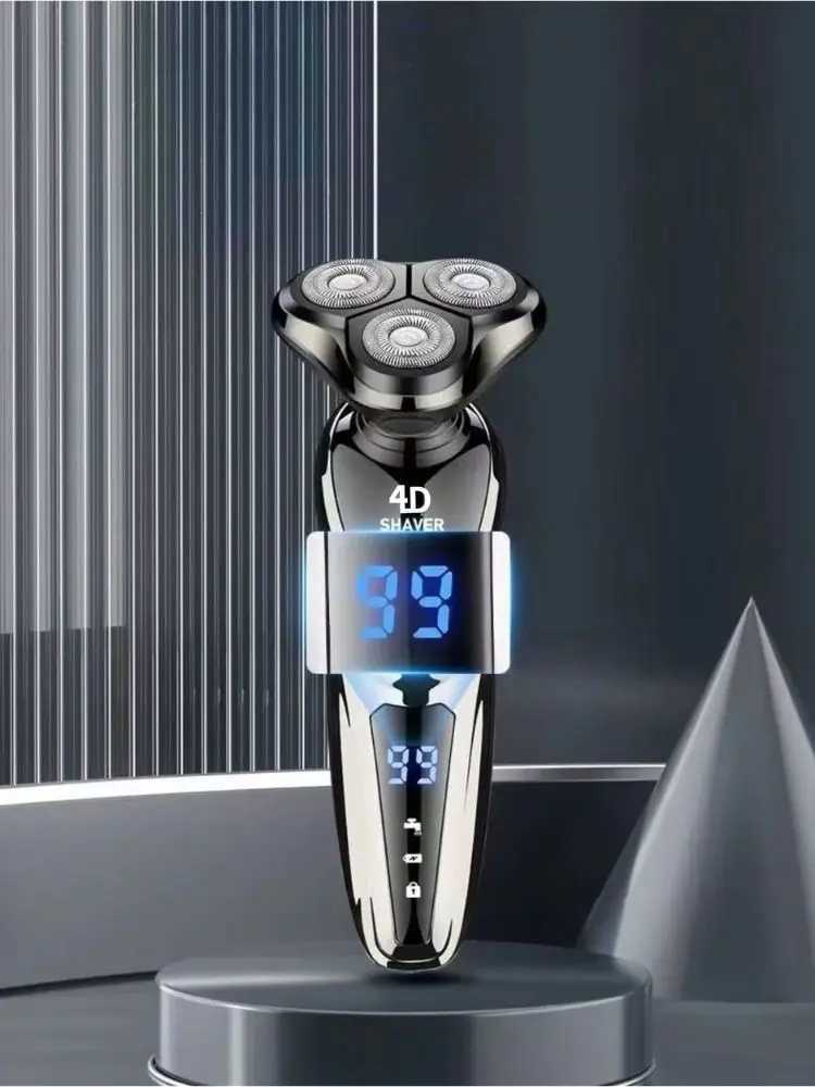 4D cordless electric shaver with floating 3-head dual ring blade mesh for full body cleaning equipped with nose hair and side functions W240819