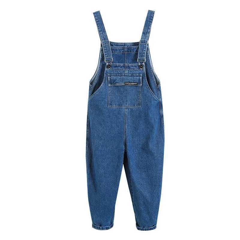 Preschool girl jumpsuit fashionable solid color jeans suitable for children teenagers cotton suspension loose childrens denim jumpsuit W240806