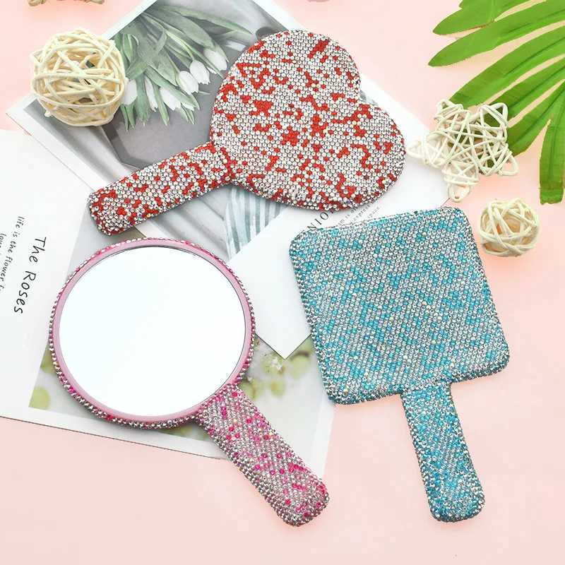 Diamond Heart Makeup Vanity Mirror Portable Eyelash Extension Handheld Makeup Mirror Stick Compact Makeup Mirrors With Handle Y240819