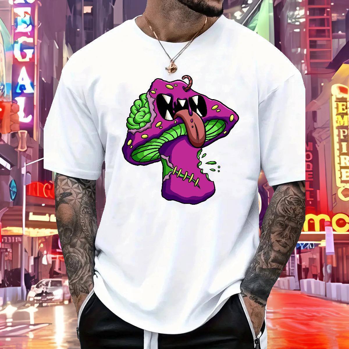 2024 DIY Men Tshirts mushroom High Street Hip Hop 100% Cotton 230g Wear Pure Cotton Cool T-Shirts Floral Print