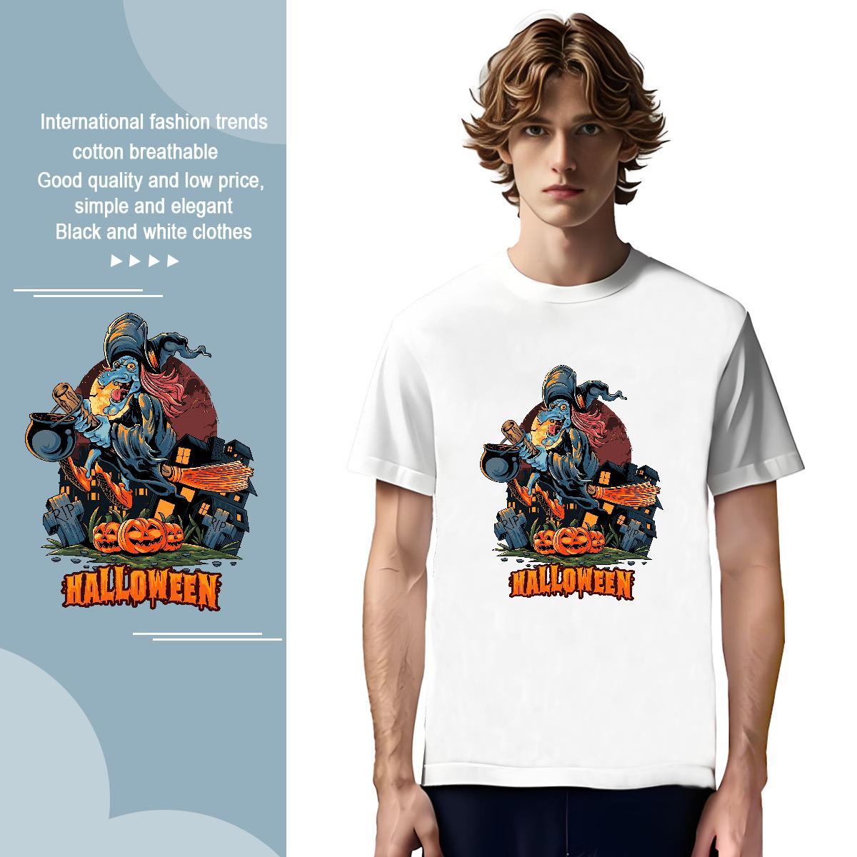 Mens T Shirts 100% Cotton 230g halloween Casual Beach Breathable Short Sleeve Floral Print Tshirts Fashion Casual Free Shipping Tops Tees