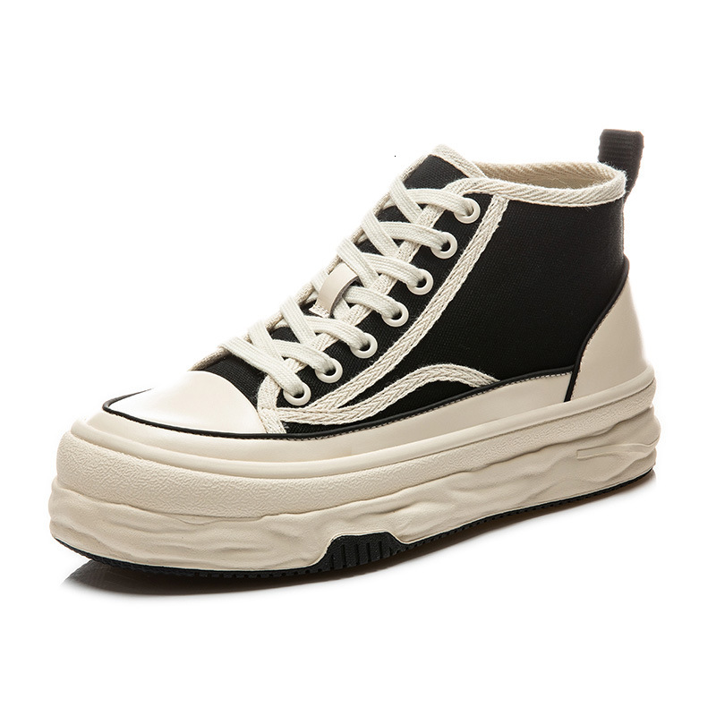 Ddmysports Dissolved Canvas Spring New Thick Sole Casual Versatile High Top Small White Fashionable Flat Bottomed Women S Shoes Trend OUTDOOR