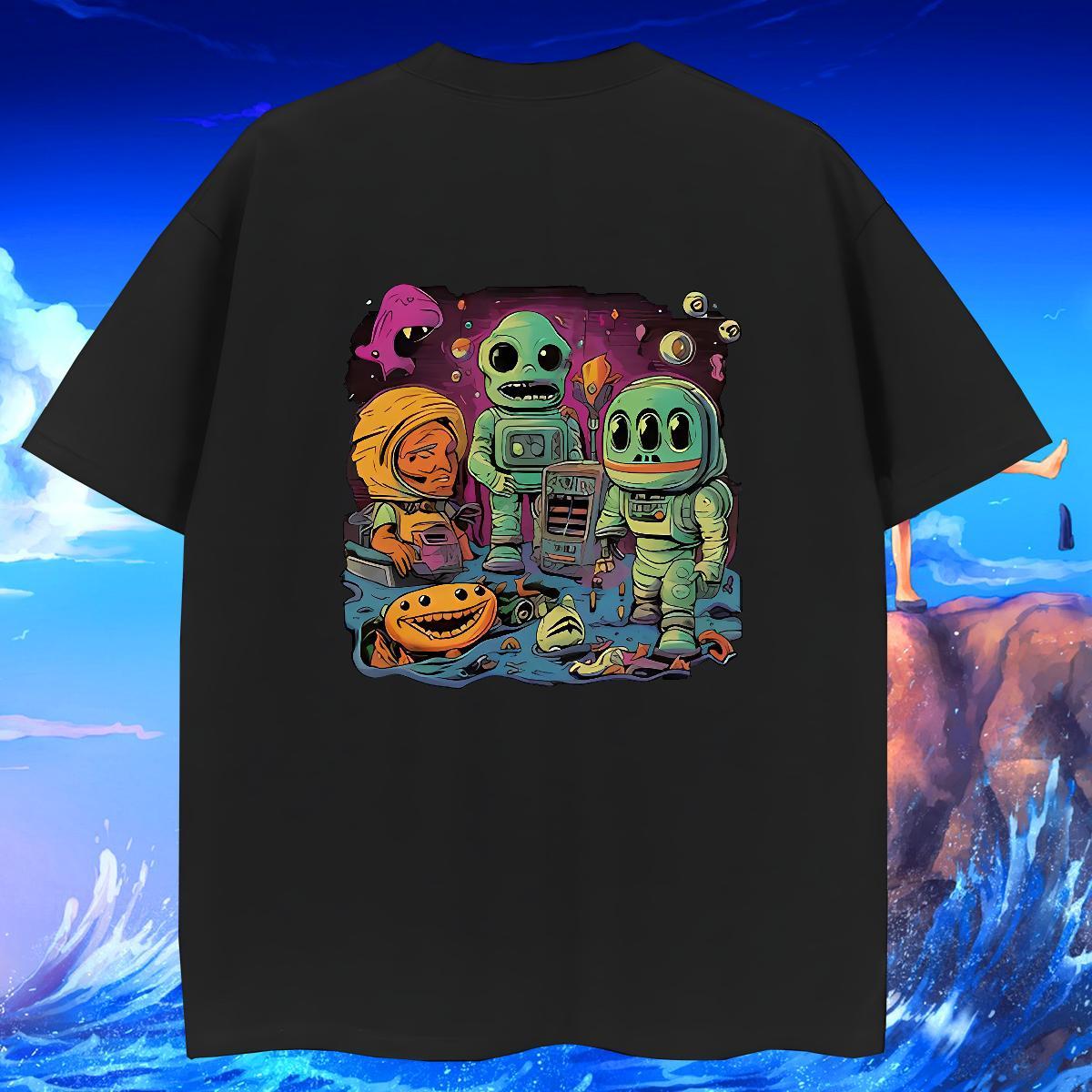 Classic Men Tshirts Street Wear 100% Cotton 230g Plus Size Cartoon Breathable Crew Neck spaceman Mens T Shirts Customized Clothings